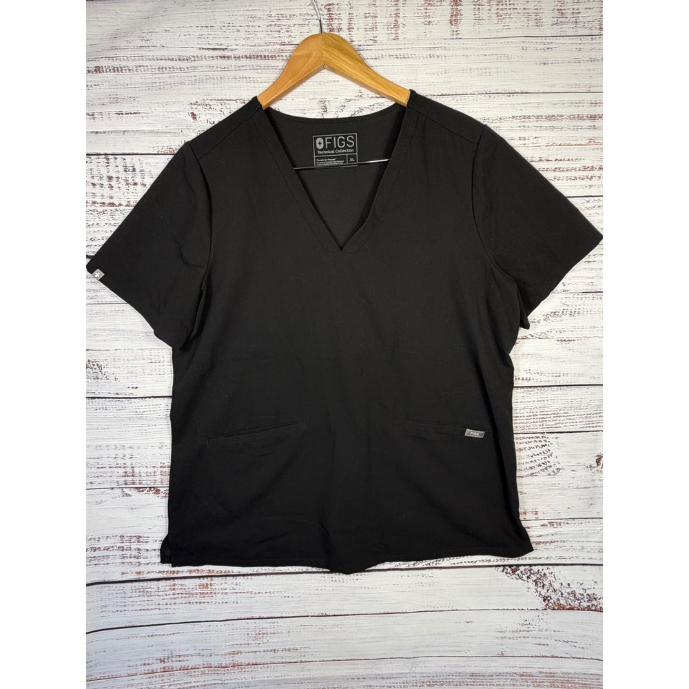 FIGS Casma Three-Pocket Scrub Top Women XL Black Technical Collection FW1100